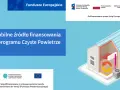 Ilustracja domu z systemem ogrzewania, symbolizująca program Czyste Powietrze. Dofinansowanie z UE.