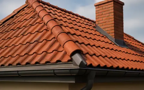 Czerwona dachówka tworzy solidne opierzenie dachu, chroniąc dom przed deszczem. Kominek z cegły dodaje uroku.