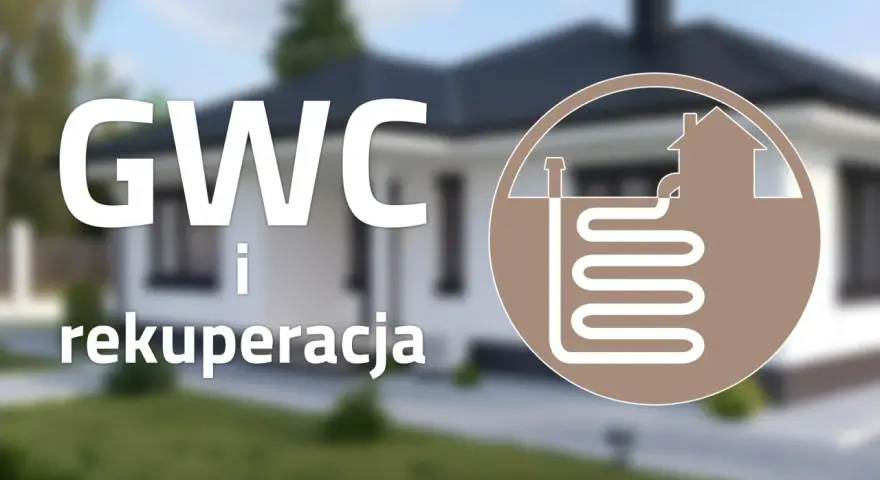 GWC i rekuperacja: schemat domu z gruntowym wymiennikiem ciepła pod ziemią.